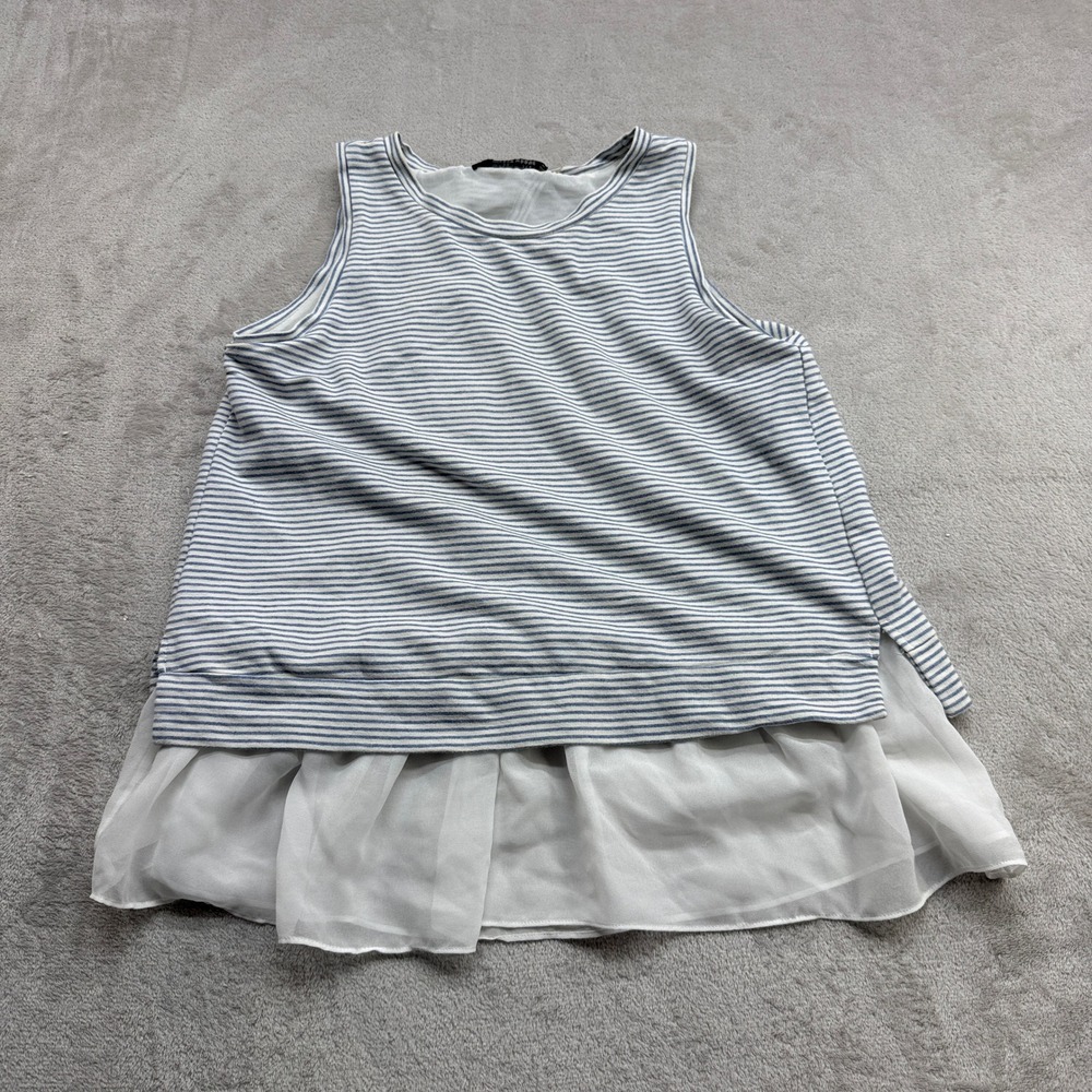Wells Grace Sleeveless Top Women's XS Blue White Striped Layered Chiffon Preppy